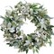 22 Inch Spring Everyday Lamb Ears Leaves Wreath with White Wild Flowers and Berries for Front Door, Welcome Wood Sign Green Leaves Wreath for Indoor Outdoor, Everyday Leaves Wreath